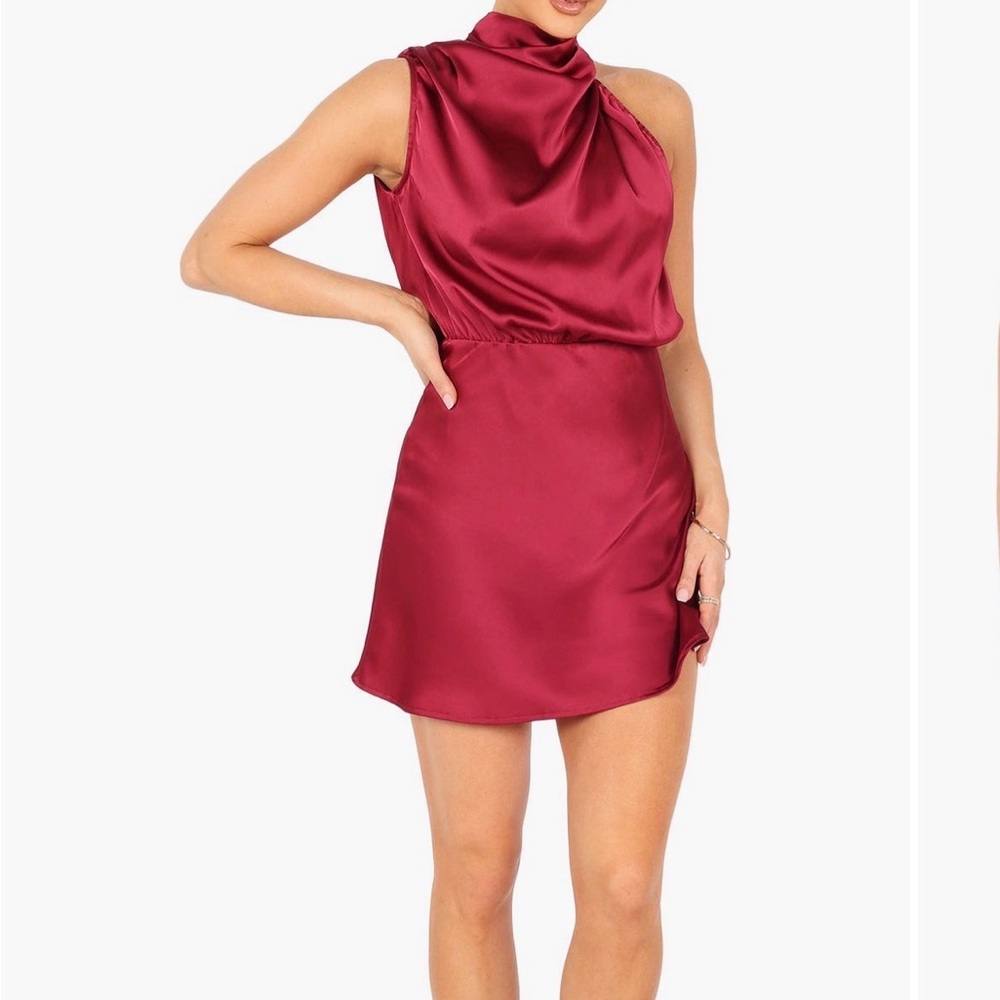 Satin Mini Dress in Berry
